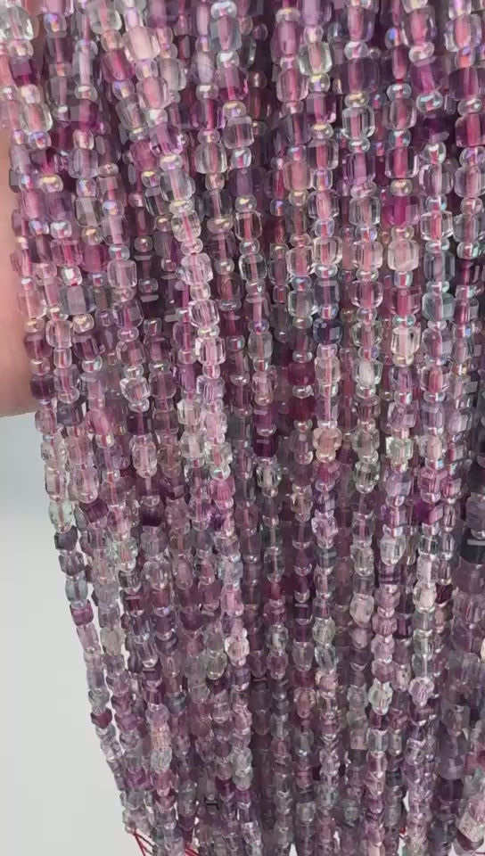 Natural Rainbow Fluorite Faceted Cube Gemstone Bead, Size 4mm, 6mm