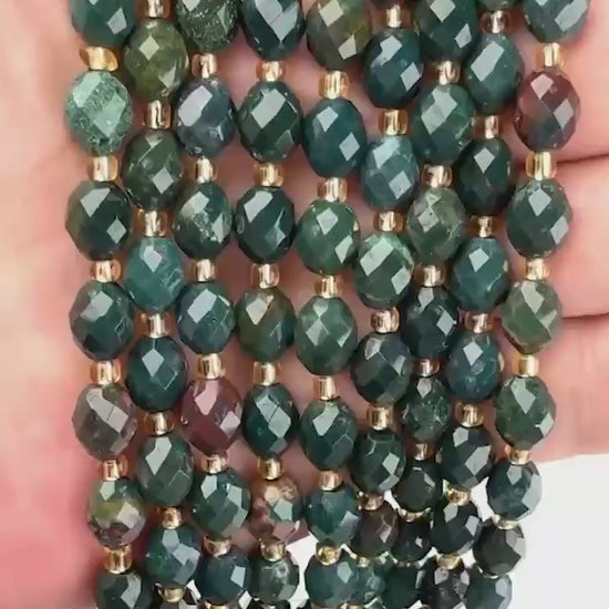 Oriental Jasper Faceted Rice Barrel Beads
