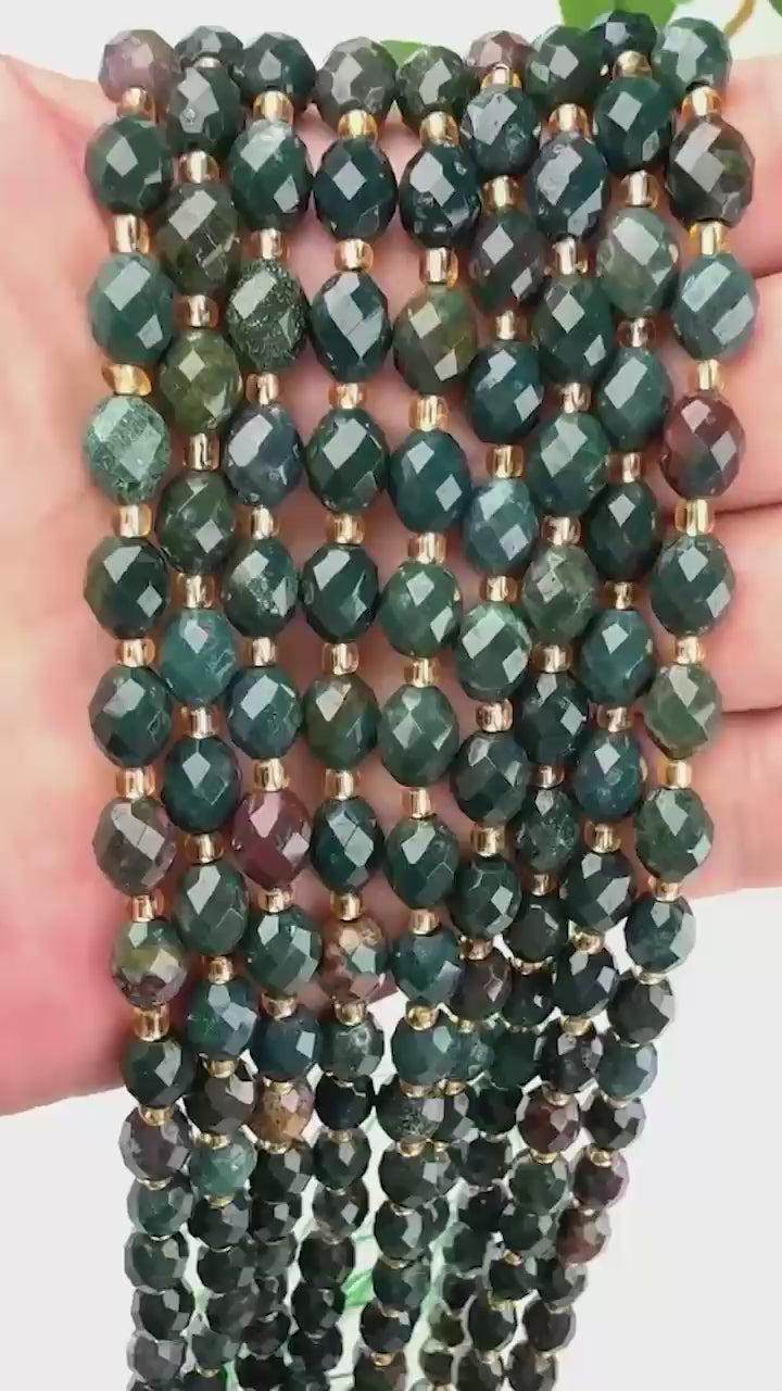 Oriental Jasper Faceted Rice Barrel Beads