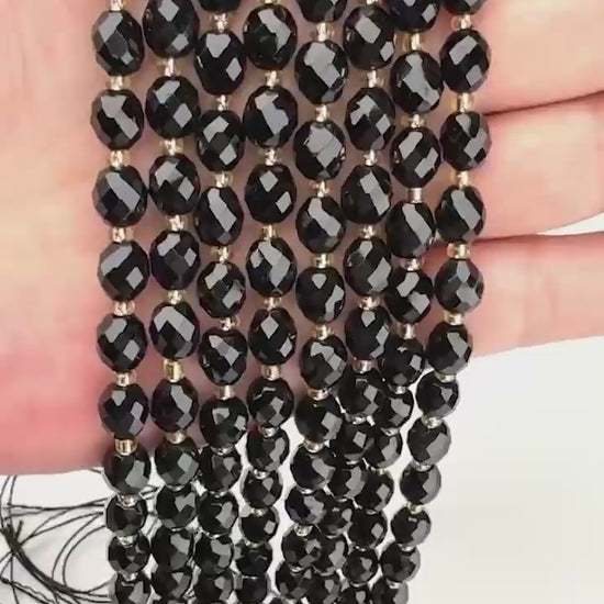 Black Onyx Faceted Rice Barrel Beads