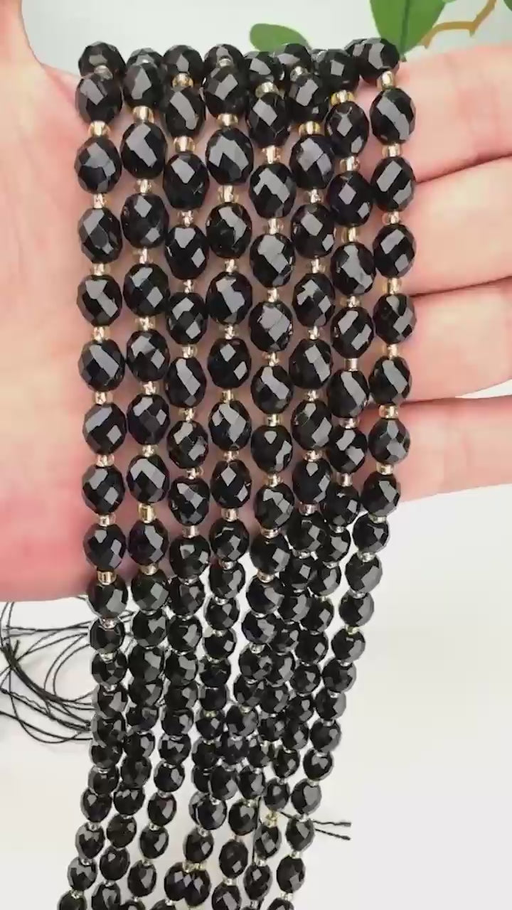 Black Onyx Faceted Rice Barrel Beads