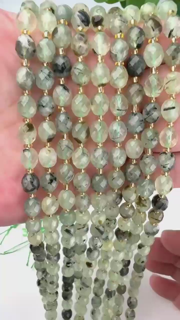 Prehnite Faceted Rice Barrel Beads