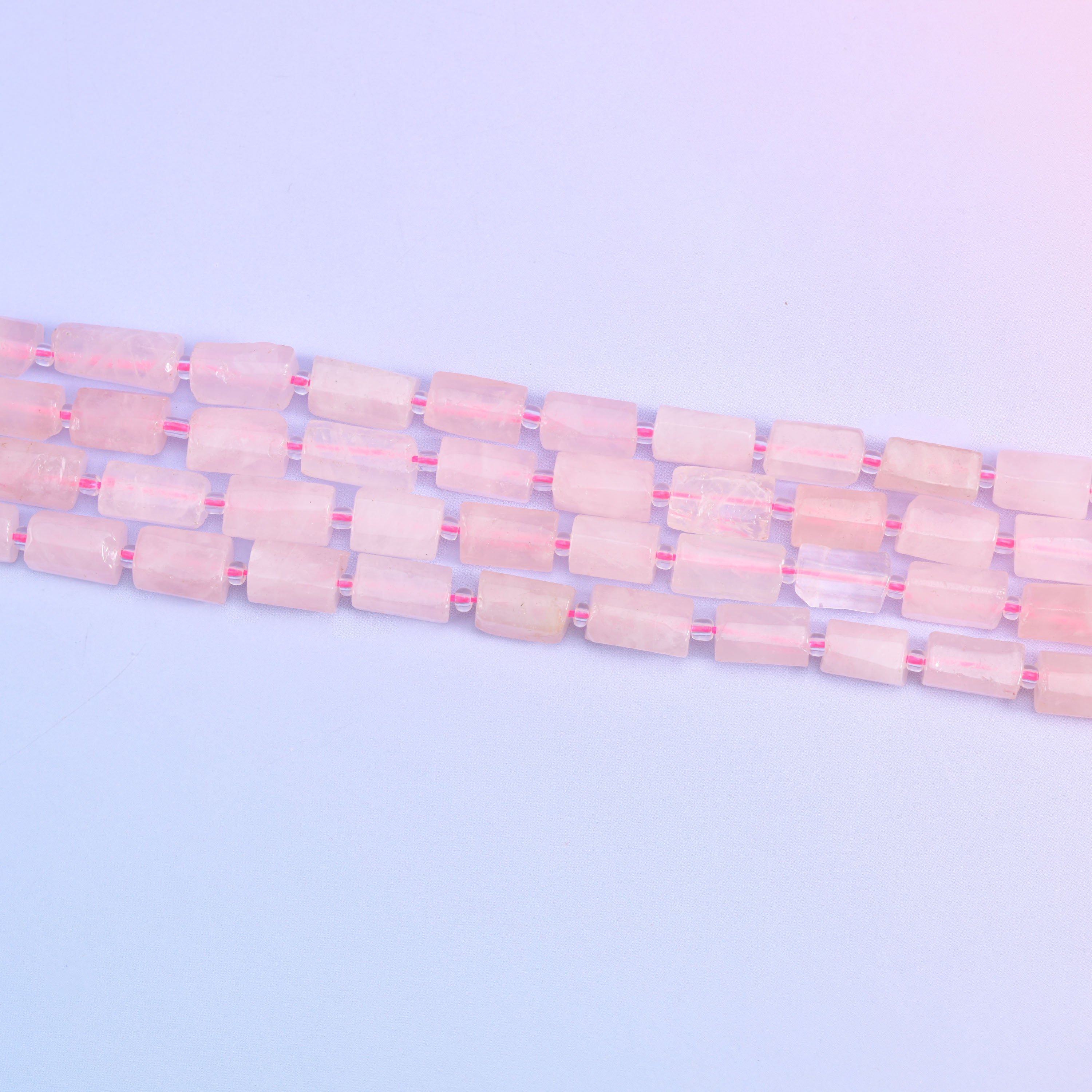 Rose Quartz Faceted Tube Beads Size 12x8mm Jewelry Making 15.5 Inch Strand