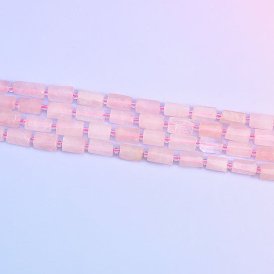 Rose Quartz Faceted Tube Beads Size 12x8mm Jewelry Making 15.5 Inch Strand