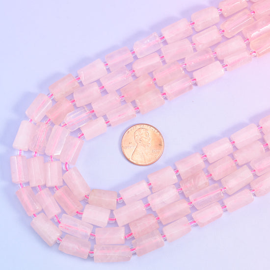 Rose Quartz Faceted Tube Beads Size 12x8mm Jewelry Making 15.5 Inch Strand