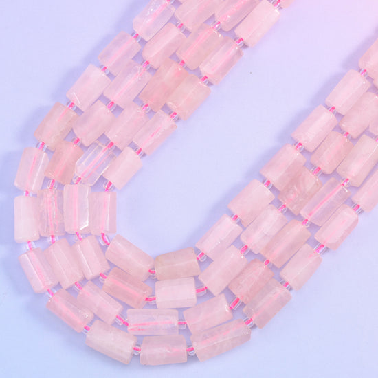 Rose Quartz Faceted Tube Beads Size 12x8mm Jewelry Making 15.5 Inch Strand