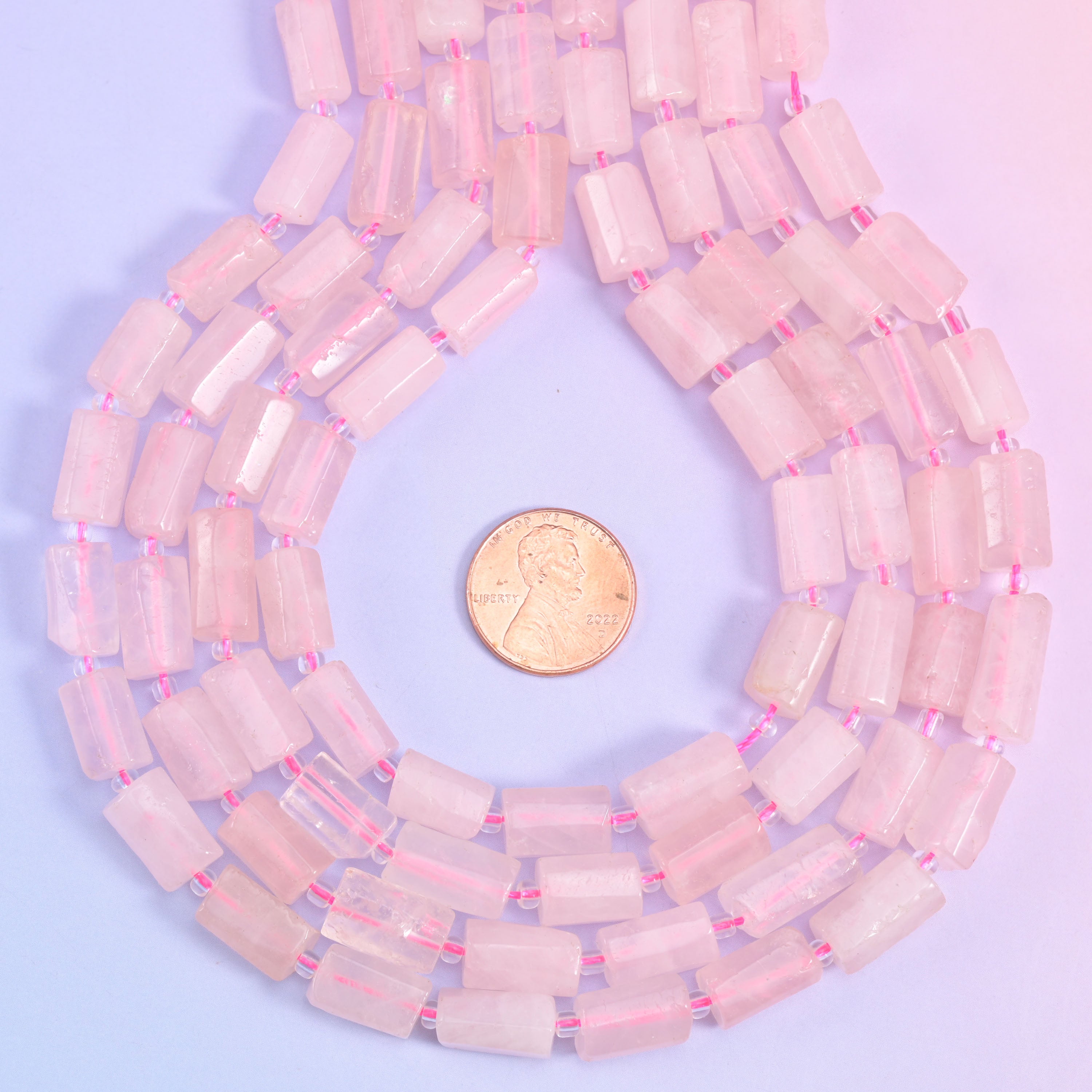 Rose Quartz Faceted Tube Beads Size 12x8mm Jewelry Making 15.5 Inch Strand