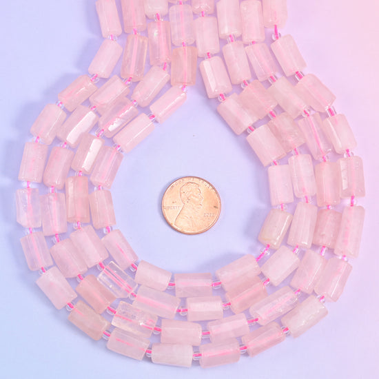 Rose Quartz Faceted Tube Beads Size 12x8mm Jewelry Making 15.5 Inch Strand