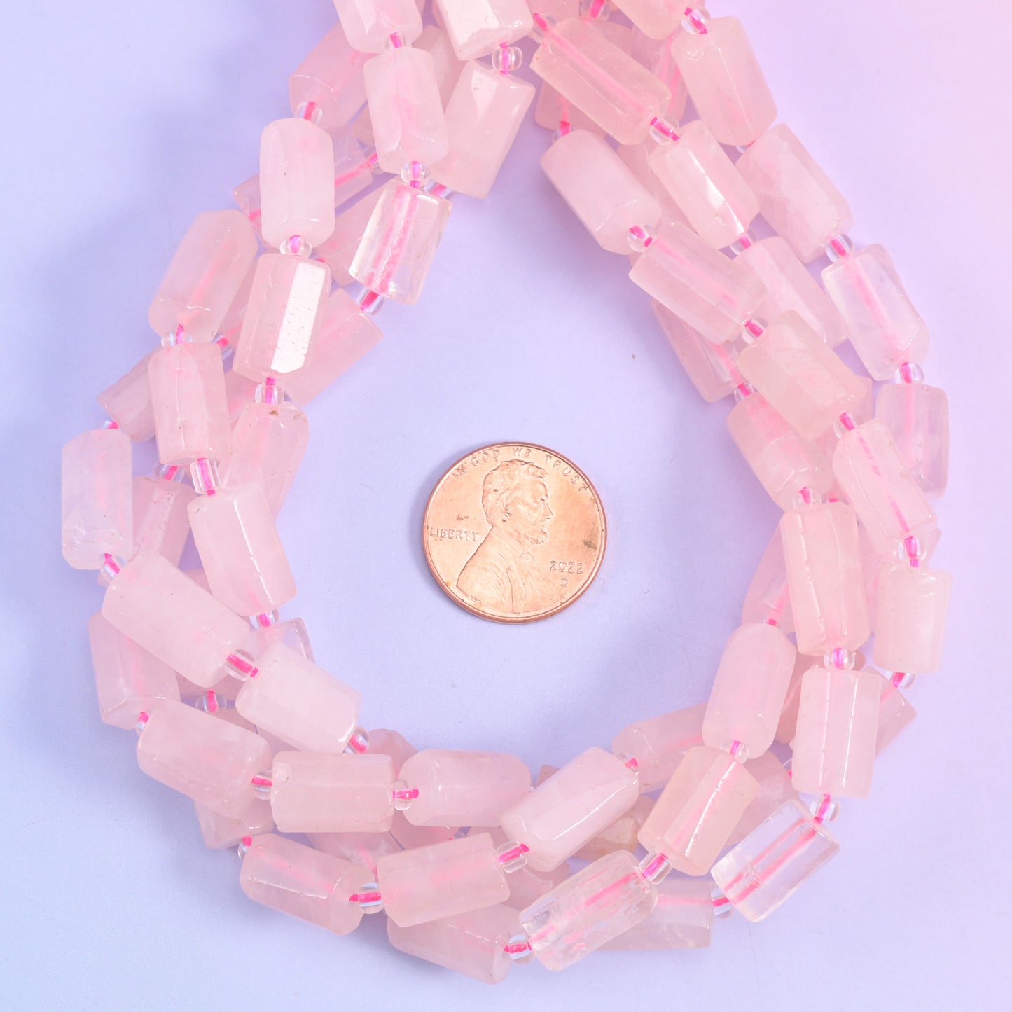 Rose Quartz Faceted Tube Beads Size 12x8mm Jewelry Making 15.5 Inch Strand
