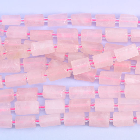 Rose Quartz Faceted Tube Beads Size 12x8mm Jewelry Making 15.5 Inch Strand
