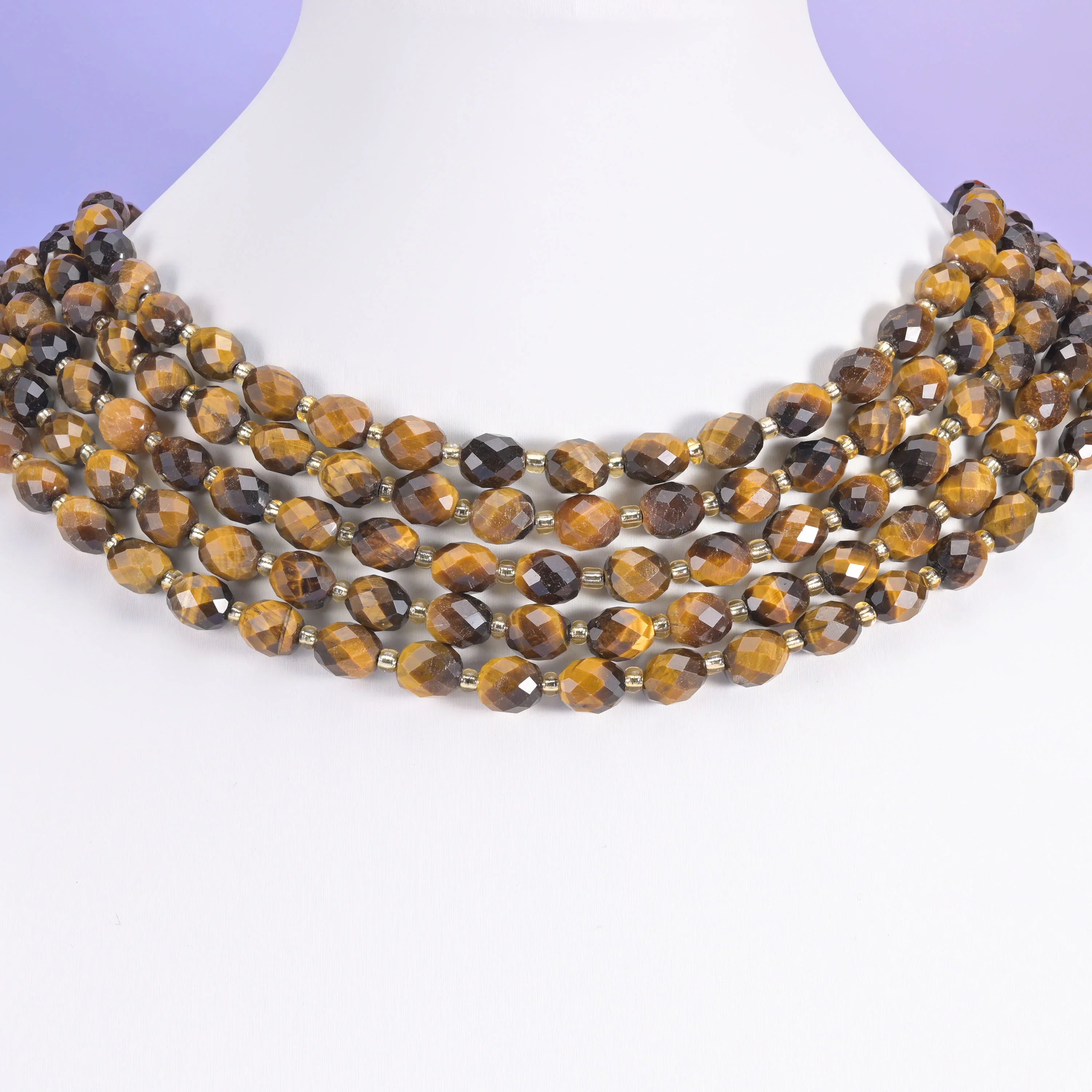 Tiger Eye Faceted Rice Barrel Beads