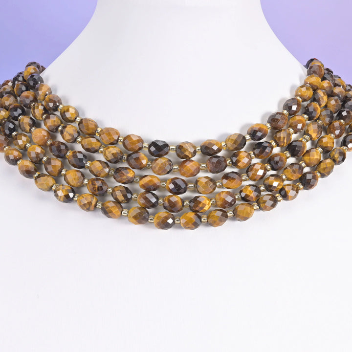 Tiger Eye Faceted Rice Barrel Beads Size 6x8mm Jewelry Making 15.5 Inch Strand