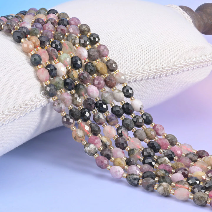 Multi-Color Tourmaline Faceted Rice Barrel Beads Size 6x8mm Jewelry Making 15.5 Inch Strand