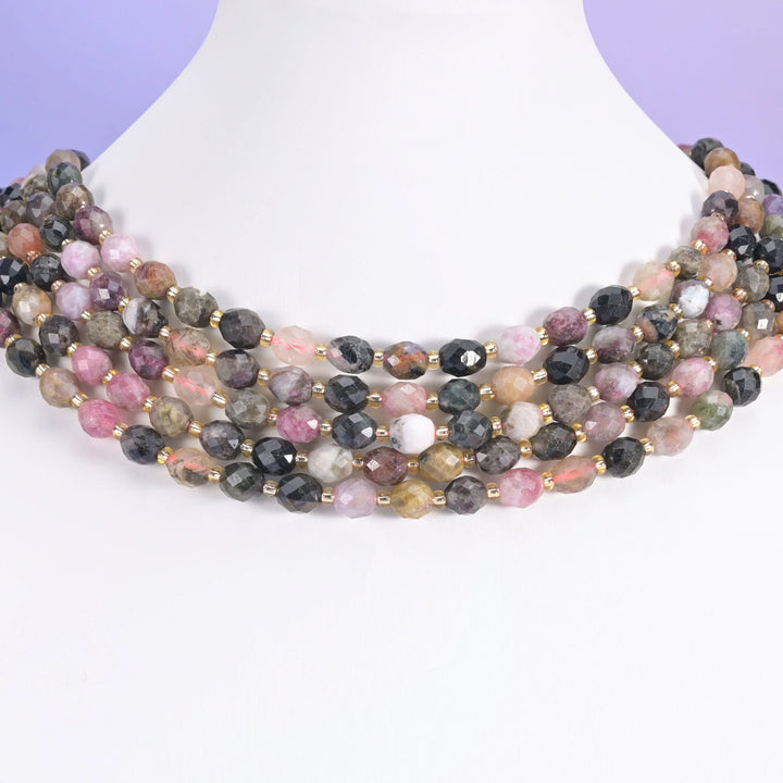 Multi-Color Tourmaline Faceted Rice Barrel Beads Size 6x8mm Jewelry Making 15.5 Inch Strand