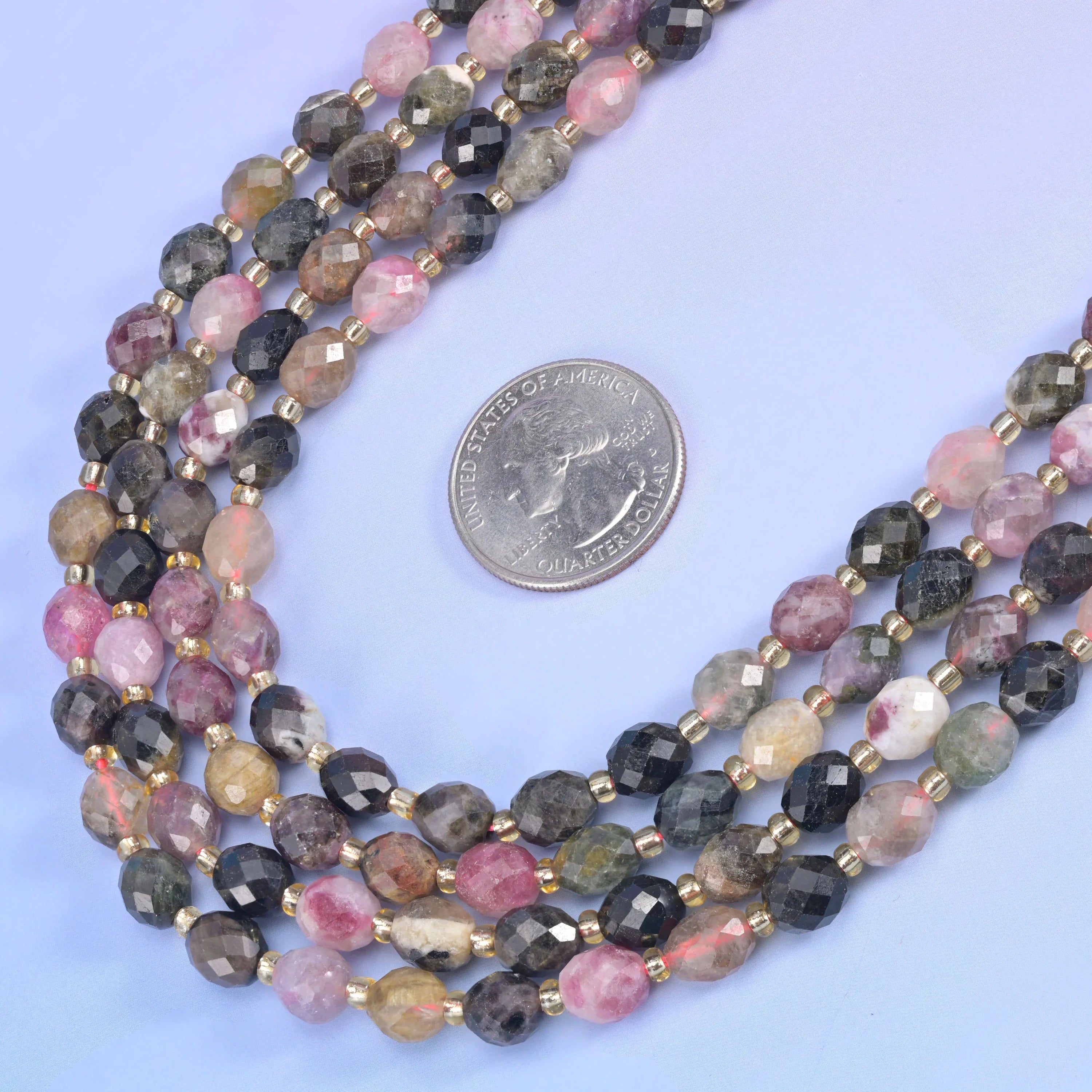 Multi-Color Tourmaline Faceted Rice Barrel Beads Size 6x8mm Jewelry Making 15.5 Inch Strand