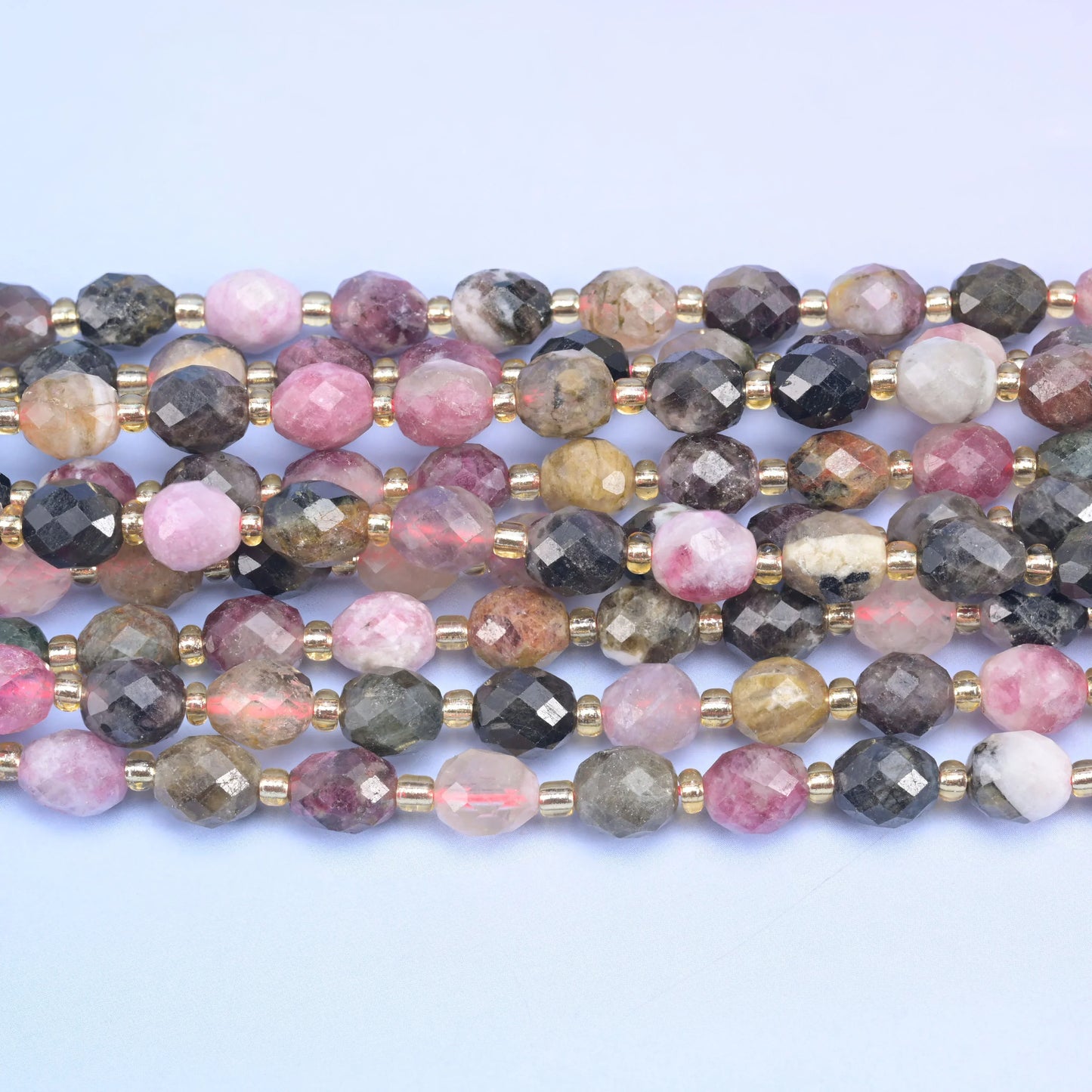 Multi-Color Tourmaline Faceted Rice Barrel Beads Size 6x8mm Jewelry Making 15.5 Inch Strand