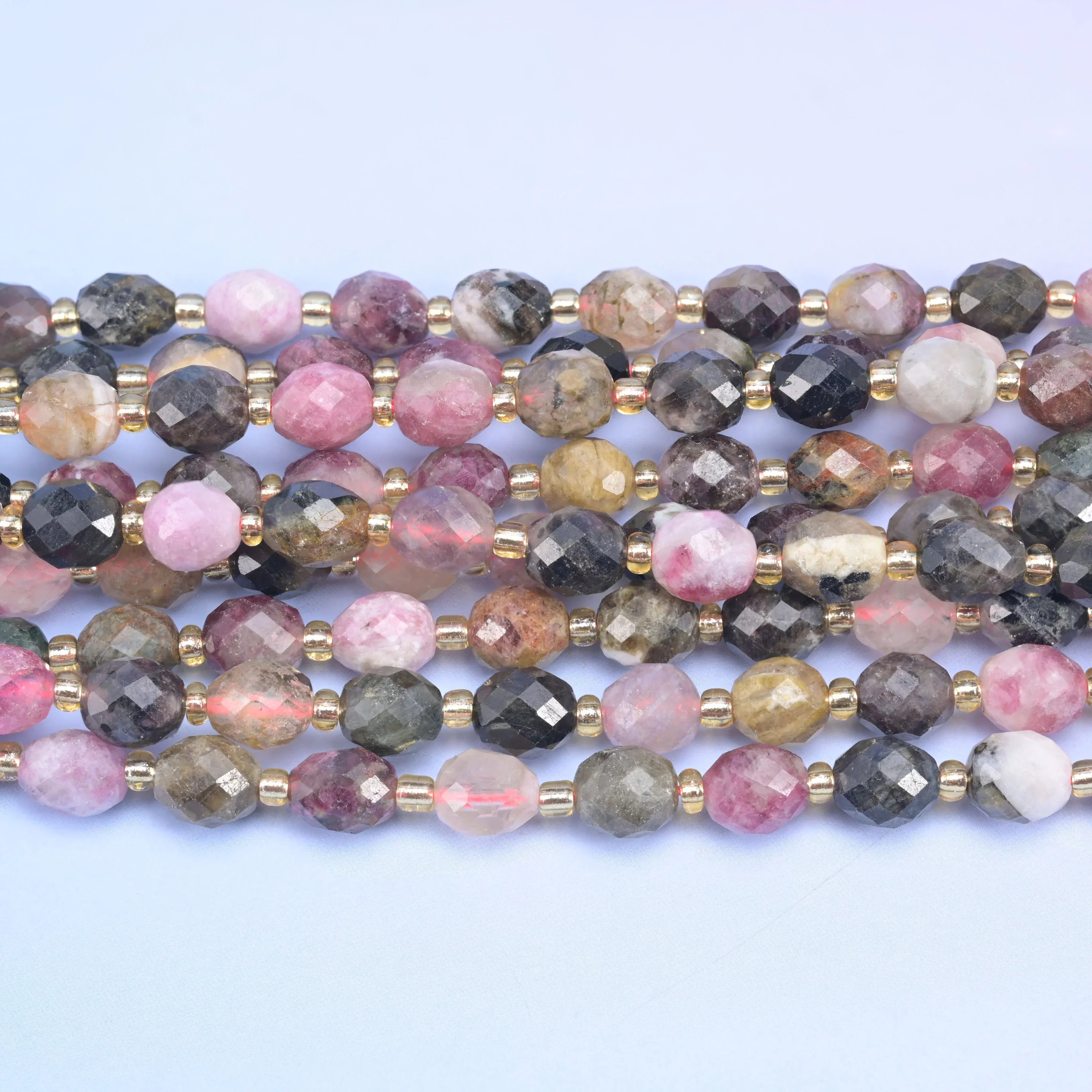 Multi-Color Tourmaline Faceted Rice Barrel Beads Size 6x8mm Jewelry Making 15.5 Inch Strand