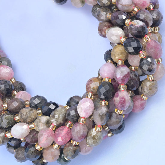 Multi-Color Tourmaline Faceted Rice Barrel Beads Size 6x8mm Jewelry Making 15.5 Inch Strand